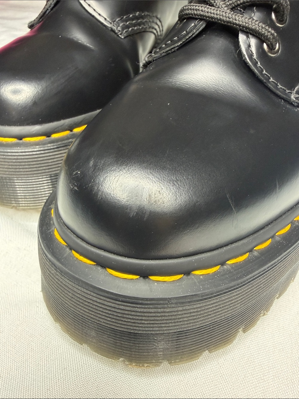 Dr. Martens Black Leather 5-Eye Derby Shoes with Yellow Stitching - Picture 9 of 11